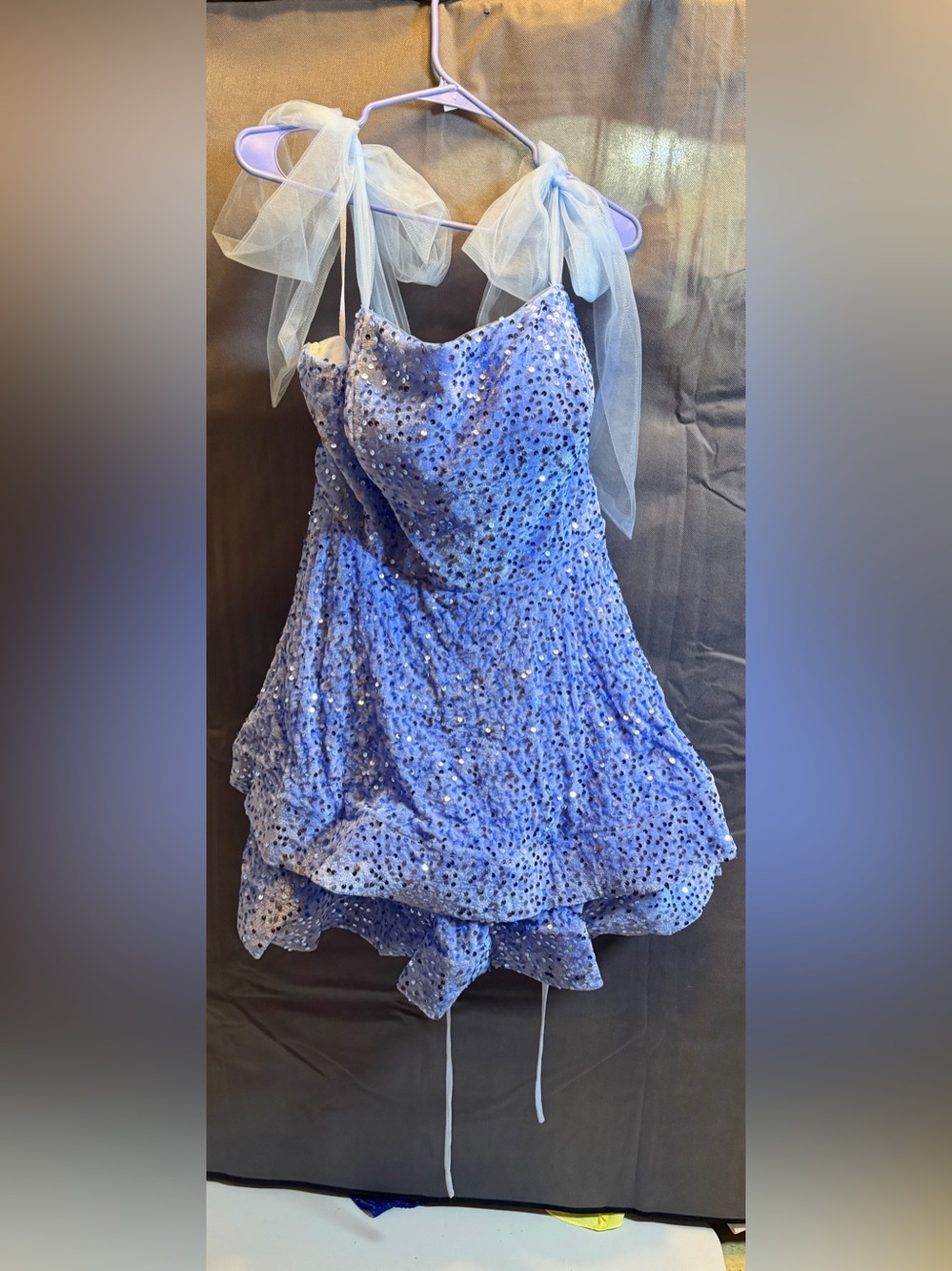 Purple Sequin Tiered Mini Homecoming  Dress